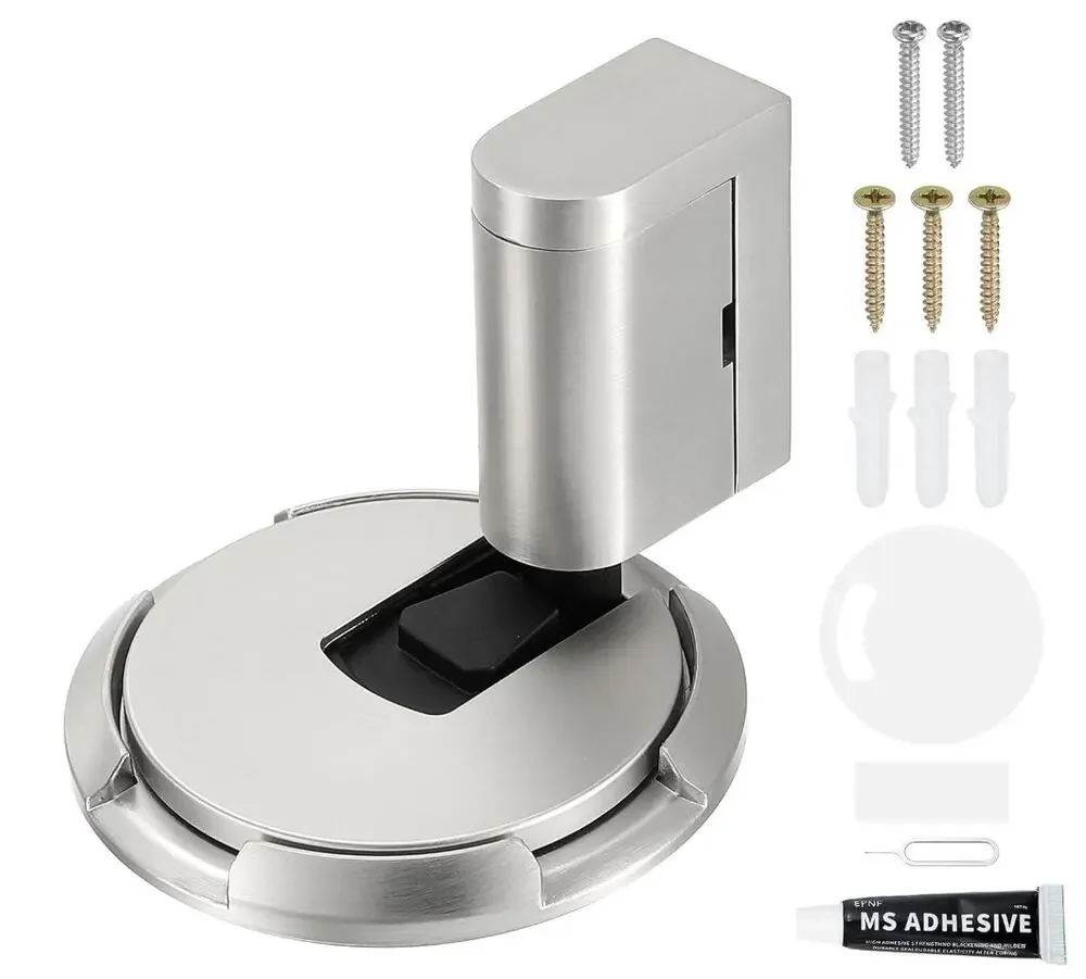 uxcell Magnetic Floor Door Stopper Brushed Steel Adhesive/Screw Open Box